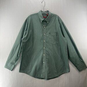 IZOD Shirt Mens Size L Striped Button Down Long Sleeve Woven Cotton Green